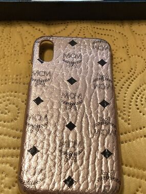 MCM Metallic Rose Phone Case with Black Logo Print